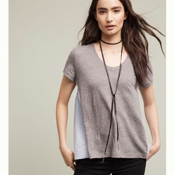 Deletta Anthropologie Callisto grey mixed materials short sleeve shirt size xs - Picture 7 of 8